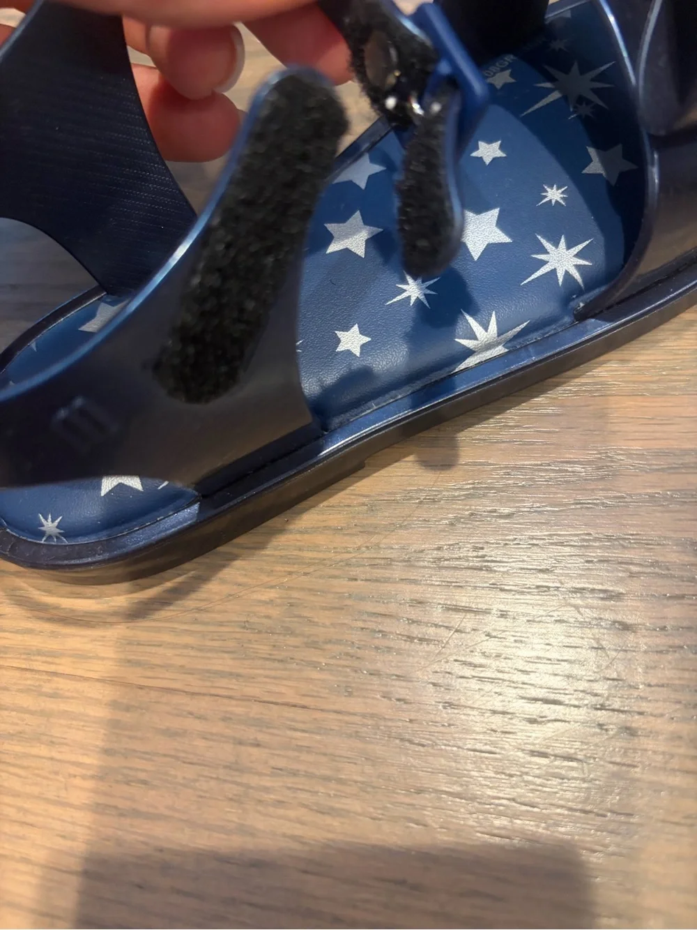 Mini Melissa Navy Star Jelly Sandals with Bow and Silver Star Accent. Never worn